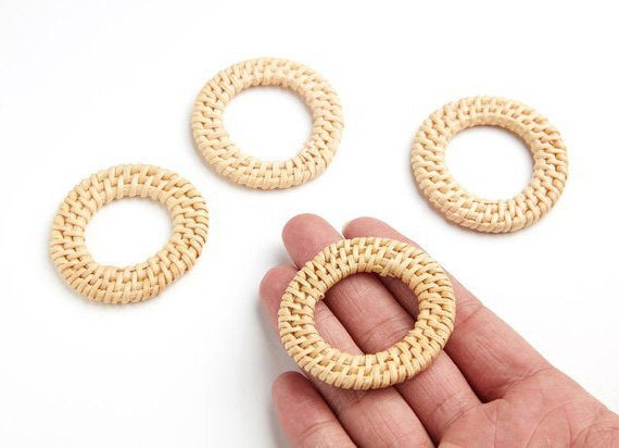 Natural Rattan Wood Earring Hoops 50mm-2" Round Wooden Charms Handwoven Circle Findings Woven Boho Jewelry Making Blanks Wholesale Bulk