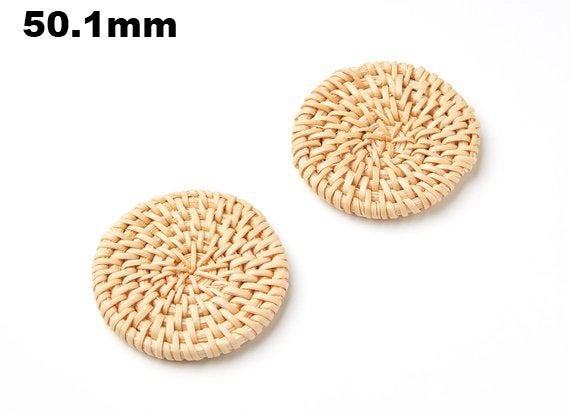 Natural Rattan Wood Earring Hoops 50mm-2" Disc Wooden Charms Handwoven Circle Findings Woven Boho Jewelry Making Blanks Wholesale Bulk