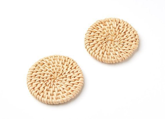 Natural Rattan Wood Earring Hoops 50mm-2" Disc Wooden Charms Handwoven Circle Findings Woven Boho Jewelry Making Blanks Wholesale Bulk