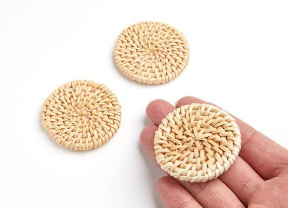 Natural Rattan Wood Earring Hoops 50mm-2" Disc Wooden Charms Handwoven Circle Findings Woven Boho Jewelry Making Blanks Wholesale Bulk