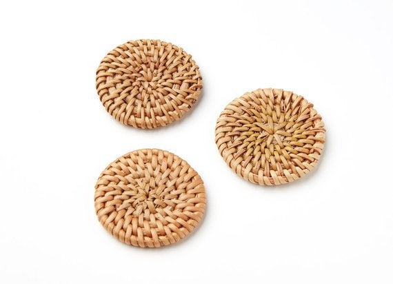 Natural Rattan Wood Earring Hoops 36mm-1-3/8" Disc Wooden Charms Handwoven Circle Findings Woven Boho Jewelry Making Blanks Wholesale Bulk