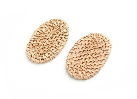 Natural Rattan Wood Earring Hoops 64x41mm Oval Wooden Charms Handwoven Circle Findings Woven Boho Jewelry Making Blanks Wholesale Bulk