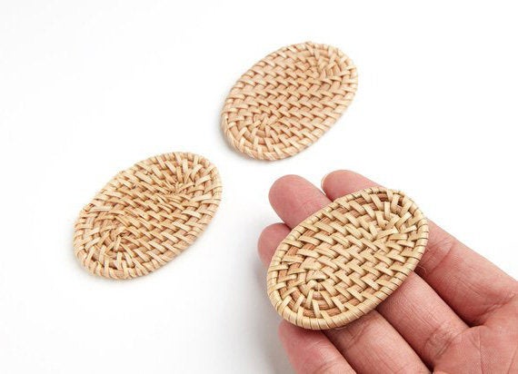 Natural Rattan Wood Earring Hoops 64x41mm Oval Wooden Charms Handwoven Circle Findings Woven Boho Jewelry Making Blanks Wholesale Bulk