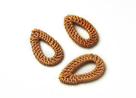 Natural Rattan Wood Earring Hoops 51x32mm Drop Wooden Charms Handwoven Circle Findings Woven Boho Jewelry Making Blanks Wholesale Bulk