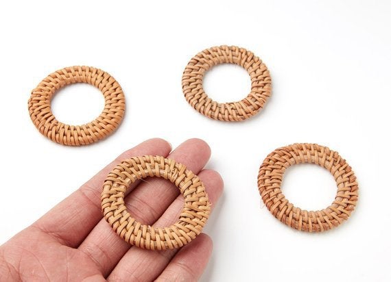 Natural Rattan Wood Earring Hoops 50mm-2" Round Wooden Charms Handwoven Circle Findings Woven Boho Jewelry Making Blanks Wholesale Bulk