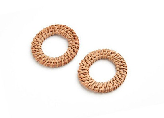 Natural Rattan Wood Earring Hoops 50mm-2" Round Wooden Charms Handwoven Circle Findings Woven Boho Jewelry Making Blanks Wholesale Bulk