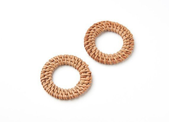 Natural Rattan Wood Earring Hoops 50mm-2" Round Wooden Charms Handwoven Circle Findings Woven Boho Jewelry Making Blanks Wholesale Bulk