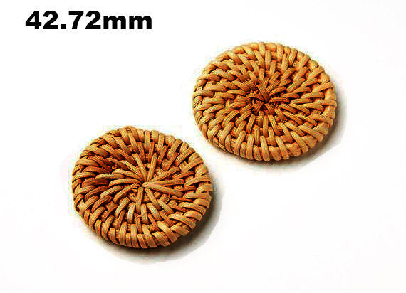 Natural Rattan Wood Earring Hoops 43mm-1-3/4" Coin Wooden Charms Handwoven Circle Findings Woven Boho Jewelry Making Blanks Wholesale Bulk