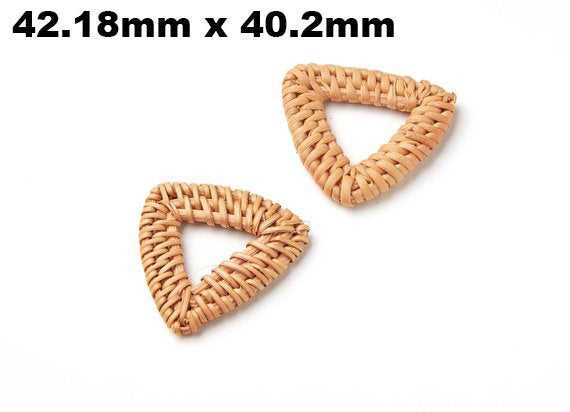 Natural Rattan Wood Earring Hoops 42x40mm Triangle Wooden Charms Handwoven Circle Findings Woven Boho Jewelry Making Blanks Wholesale Bulk