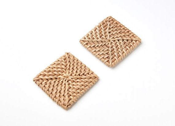 Natural Rattan Wood Earring Hoops 69x51mm Rectangle Wooden Charms Handwoven Circle Findings Woven Boho Jewelry Making Blanks Wholesale Bulk