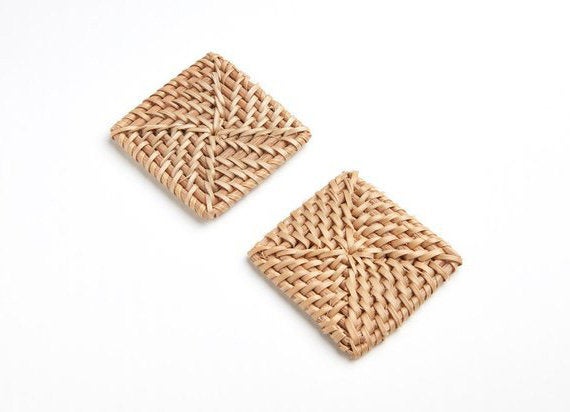 Natural Rattan Wood Earring Hoops 69x51mm Rectangle Wooden Charms Handwoven Circle Findings Woven Boho Jewelry Making Blanks Wholesale Bulk