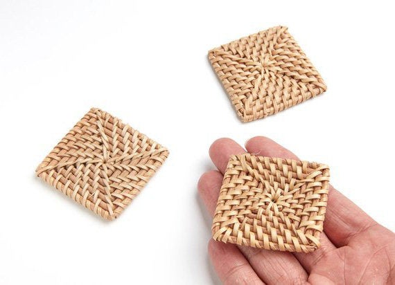 Natural Rattan Wood Earring Hoops 69x51mm Rectangle Wooden Charms Handwoven Circle Findings Woven Boho Jewelry Making Blanks Wholesale Bulk