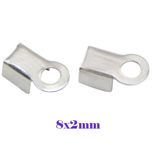 Stainless Steel Fold Over Crimp Clamp Clip 8x2 9x2 9x3 mm 5/16" 3/8" 1/16" 1/8" Loop Bead Cord End Tip Cap Connector Jewelry Finding