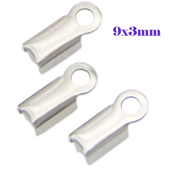 Stainless Steel Fold Over Crimp Clamp Clip 8x2 9x2 9x3 mm 5/16" 3/8" 1/16" 1/8" Loop Bead Cord End Tip Cap Connector Jewelry Finding