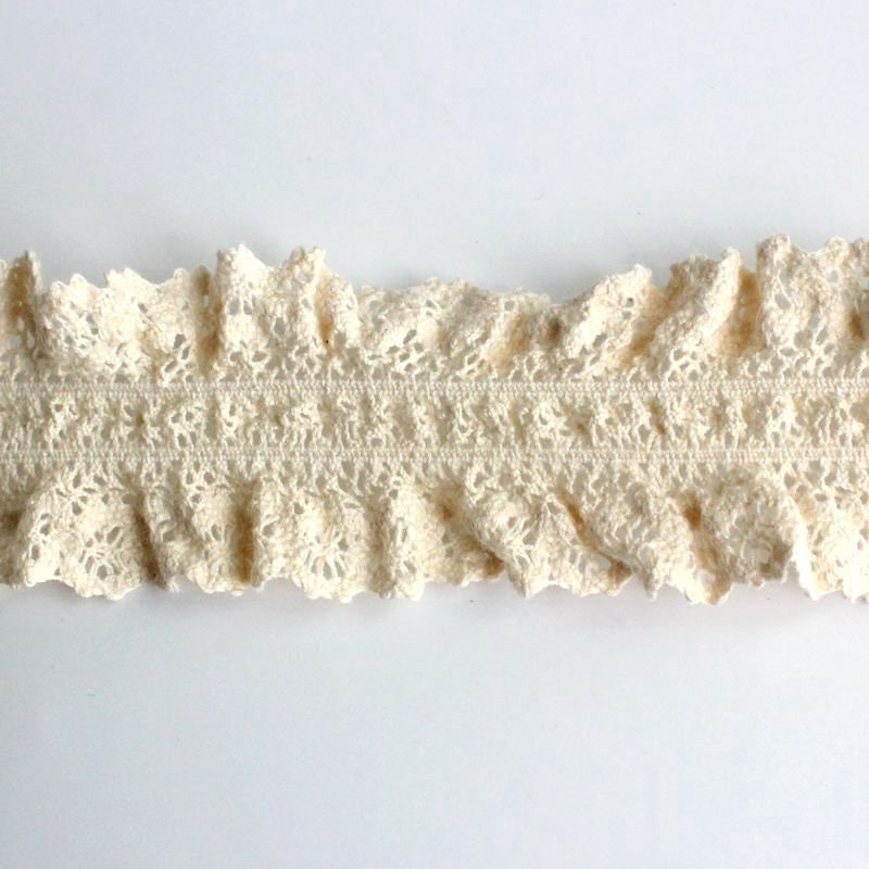 Elastic Stretch Cluny Lace 30 mm Trim Beige Width 1 3/16" Cotton Crochet Socks Lace Ruffled Sewing Craft Supply Sold by The Yards