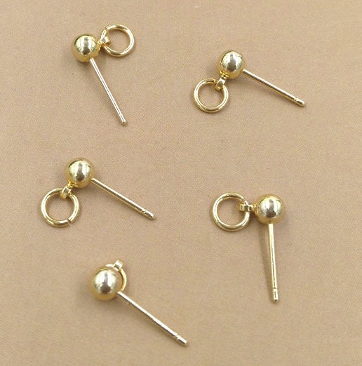 Solid Raw Brass Earstud Ball With Open Loop 4x13 mm Earring Parts Jewelry Making Findings Supplies Gold Silver Metal Components