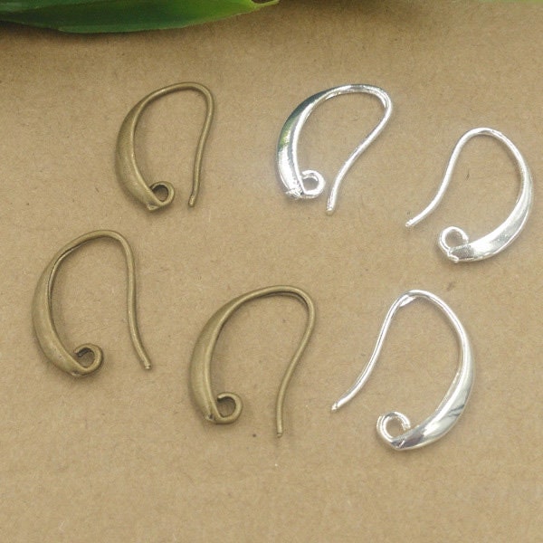 Solid Raw Brass Ear Wire Fishhook With Hidden Open Loop 8x15 mm Earring Parts Jewelry Making Findings Supplies Gold Silver Metal Components