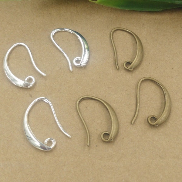 Solid Raw Brass Ear Wire Fishhook With Hidden Open Loop 8x15 mm Earring Parts Jewelry Making Findings Supplies Gold Silver Metal Components