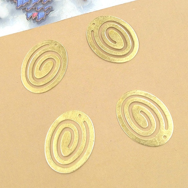 Solid Raw Brass Spiral Textured Oval Pendant 23x18mm Earring Parts Jewelry Making Findings Supplies Gold Silver Metal Components