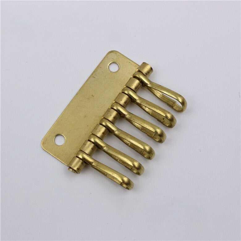 Solid Brass Key Holder Plate 6 Hooks 2 inch Spring Snap Keyring Purse Pouch Handbag Wallet Hardware Accessories Leathercraft Wholesale DIY