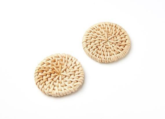 Natural Rattan Wood Earring Hoops 43mm-1-5/8" Coin Wooden Charms Handwoven Circle Findings Woven Boho Jewelry Making Blanks Wholesale Bulk