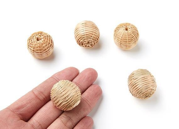 Natural Rattan Wood Earring Hoops 27mm-1-1/8" Ball Wooden Charms Handwoven Circle Findings Woven Boho Jewelry Making Blanks Wholesale Bulk