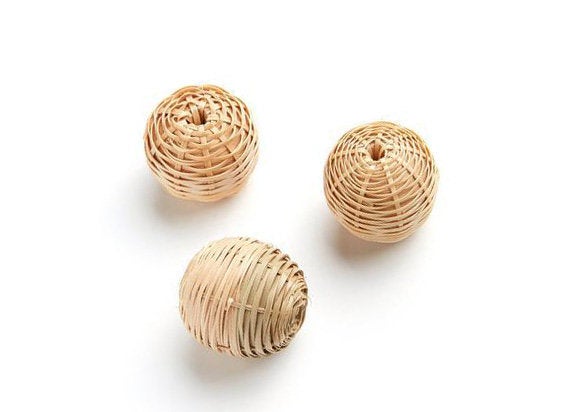 Natural Rattan Wood Earring Hoops 27mm-1-1/8" Ball Wooden Charms Handwoven Circle Findings Woven Boho Jewelry Making Blanks Wholesale Bulk