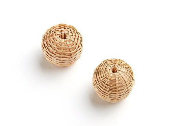 Natural Rattan Wood Earring Hoops 27mm-1-1/8" Ball Wooden Charms Handwoven Circle Findings Woven Boho Jewelry Making Blanks Wholesale Bulk