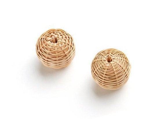 Natural Rattan Wood Earring Hoops 27mm-1-1/8" Ball Wooden Charms Handwoven Circle Findings Woven Boho Jewelry Making Blanks Wholesale Bulk