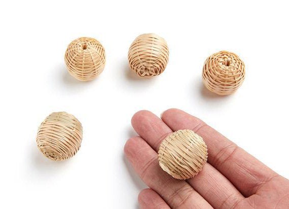 Natural Rattan Wood Earring Hoops 27mm-1-1/8" Ball Wooden Charms Handwoven Circle Findings Woven Boho Jewelry Making Blanks Wholesale Bulk