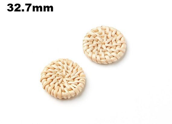 Natural Rattan Wood Earring Hoops 33mm-1-1/4" Coin Wooden Charms Handwoven Circle Findings Woven Boho Jewelry Making Blanks Wholesale Bulk