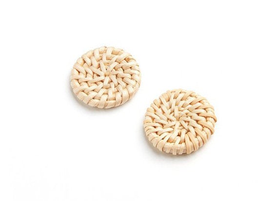 Natural Rattan Wood Earring Hoops 33mm-1-1/4" Coin Wooden Charms Handwoven Circle Findings Woven Boho Jewelry Making Blanks Wholesale Bulk