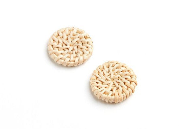 Natural Rattan Wood Earring Hoops 33mm-1-1/4" Coin Wooden Charms Handwoven Circle Findings Woven Boho Jewelry Making Blanks Wholesale Bulk