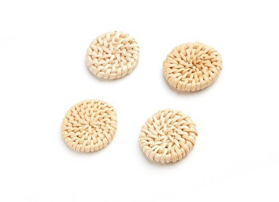 Natural Rattan Wood Earring Hoops 33mm-1-1/4" Coin Wooden Charms Handwoven Circle Findings Woven Boho Jewelry Making Blanks Wholesale Bulk