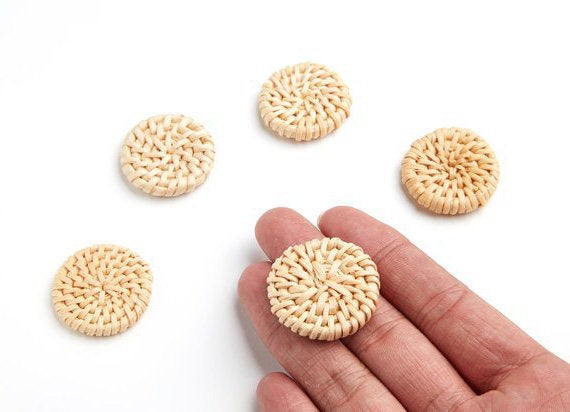 Natural Rattan Wood Earring Hoops 33mm-1-1/4" Coin Wooden Charms Handwoven Circle Findings Woven Boho Jewelry Making Blanks Wholesale Bulk