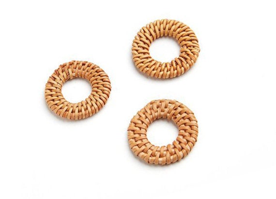 Natural Rattan Wood Earring Hoops 35mm 1-3/8" Round Wooden Charms Handwoven Circle Findings Woven Boho Jewelry Making Blanks Wholesale Bulk