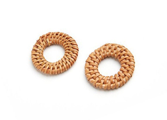 Natural Rattan Wood Earring Hoops 35mm 1-3/8" Round Wooden Charms Handwoven Circle Findings Woven Boho Jewelry Making Blanks Wholesale Bulk