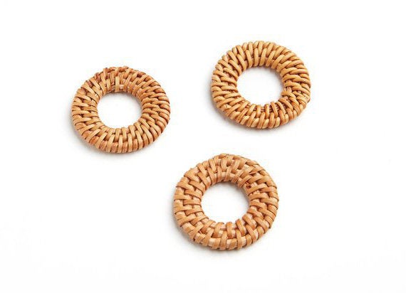 Natural Rattan Wood Earring Hoops 35mm 1-3/8" Round Wooden Charms Handwoven Circle Findings Woven Boho Jewelry Making Blanks Wholesale Bulk