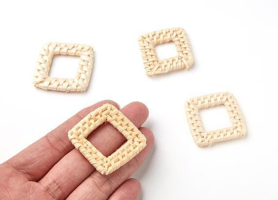 Natural Rattan Wood Earring Hoops 46x36mm Rectangle Wooden Charms Handwoven Circle Findings Woven Boho Jewelry Making Blanks Wholesale Bulk