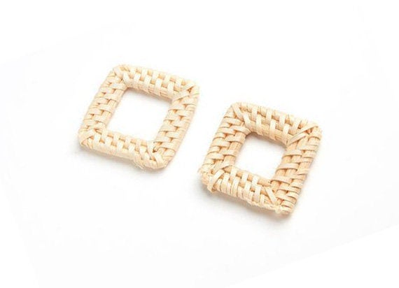 Natural Rattan Wood Earring Hoops 46x36mm Rectangle Wooden Charms Handwoven Circle Findings Woven Boho Jewelry Making Blanks Wholesale Bulk