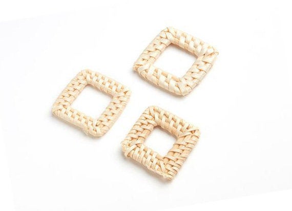 Natural Rattan Wood Earring Hoops 46x36mm Rectangle Wooden Charms Handwoven Circle Findings Woven Boho Jewelry Making Blanks Wholesale Bulk