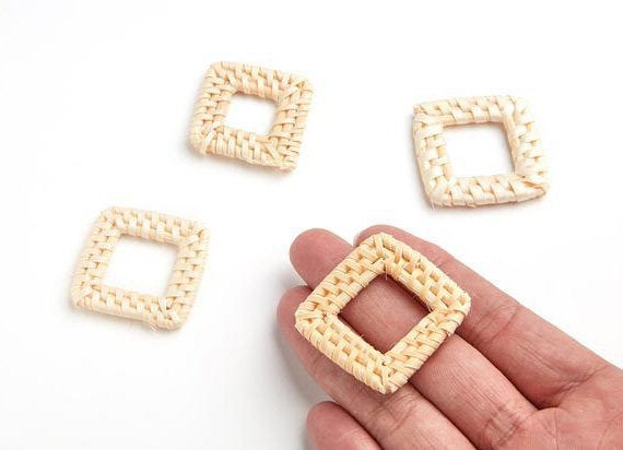 Natural Rattan Wood Earring Hoops 46x36mm Rectangle Wooden Charms Handwoven Circle Findings Woven Boho Jewelry Making Blanks Wholesale Bulk