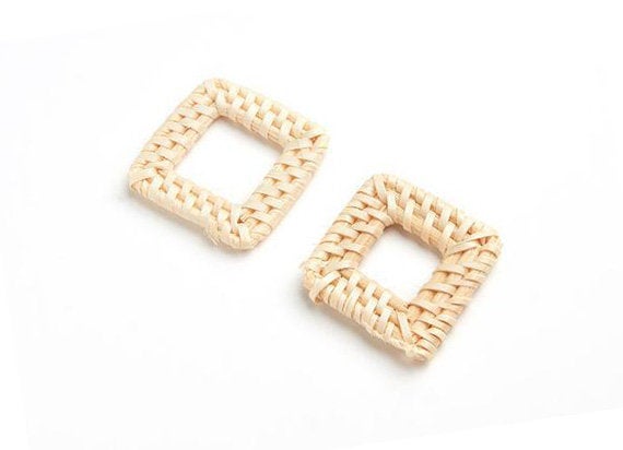 Natural Rattan Wood Earring Hoops 46x36mm Rectangle Wooden Charms Handwoven Circle Findings Woven Boho Jewelry Making Blanks Wholesale Bulk