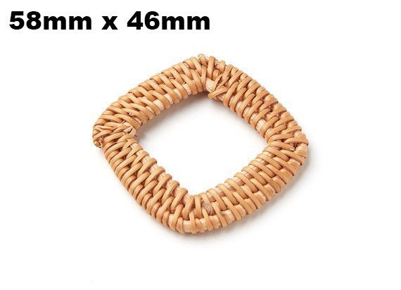 Natural Rattan Wood Earring Hoops 58x46mm Rectangle Wooden Charms Handwoven Circle Findings Woven Boho Jewelry Making Blanks Wholesale Bulk