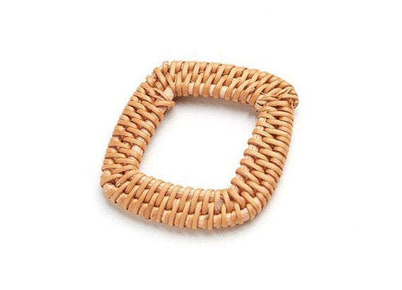 Natural Rattan Wood Earring Hoops 58x46mm Rectangle Wooden Charms Handwoven Circle Findings Woven Boho Jewelry Making Blanks Wholesale Bulk