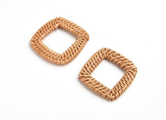 Natural Rattan Wood Earring Hoops 58x46mm Rectangle Wooden Charms Handwoven Circle Findings Woven Boho Jewelry Making Blanks Wholesale Bulk