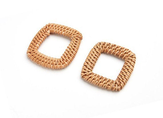 Natural Rattan Wood Earring Hoops 58x46mm Rectangle Wooden Charms Handwoven Circle Findings Woven Boho Jewelry Making Blanks Wholesale Bulk