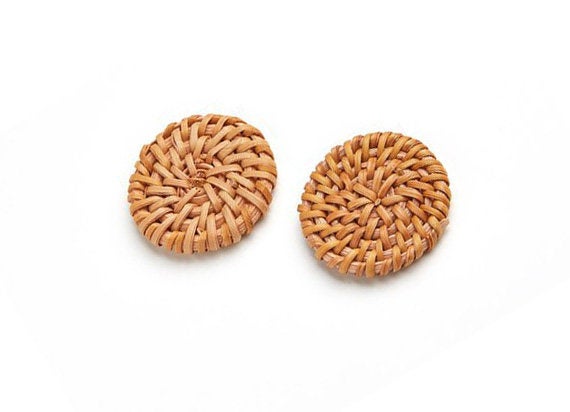 Natural Rattan Wood Earring Hoops 30mm-1-3/16" Coin Wooden Charms Handwoven Circle Findings Woven Boho Jewelry Making Blanks Wholesale Bulk