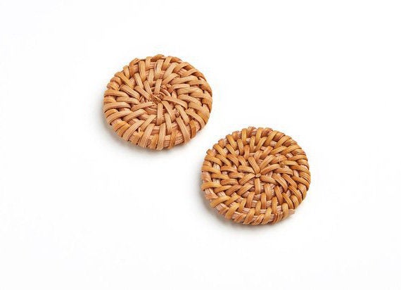 Natural Rattan Wood Earring Hoops 30mm-1-3/16" Coin Wooden Charms Handwoven Circle Findings Woven Boho Jewelry Making Blanks Wholesale Bulk