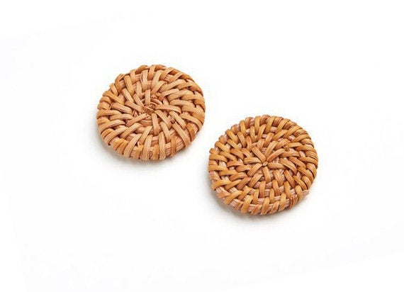 Natural Rattan Wood Earring Hoops 30mm-1-3/16" Coin Wooden Charms Handwoven Circle Findings Woven Boho Jewelry Making Blanks Wholesale Bulk